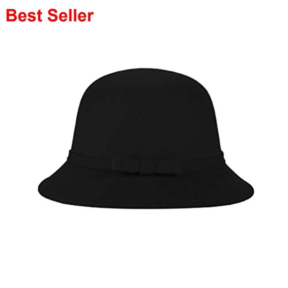 Suede Wool Felt Bucket Hat Adjustable Vintage Bowler with Bowknot main image 5